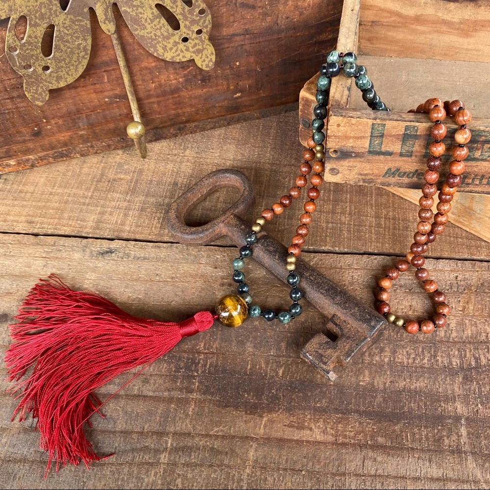 โจGREEN JASPER/ROSEWOOD/TIGER EYE MALA NECKLACE - Picture 11 of 16